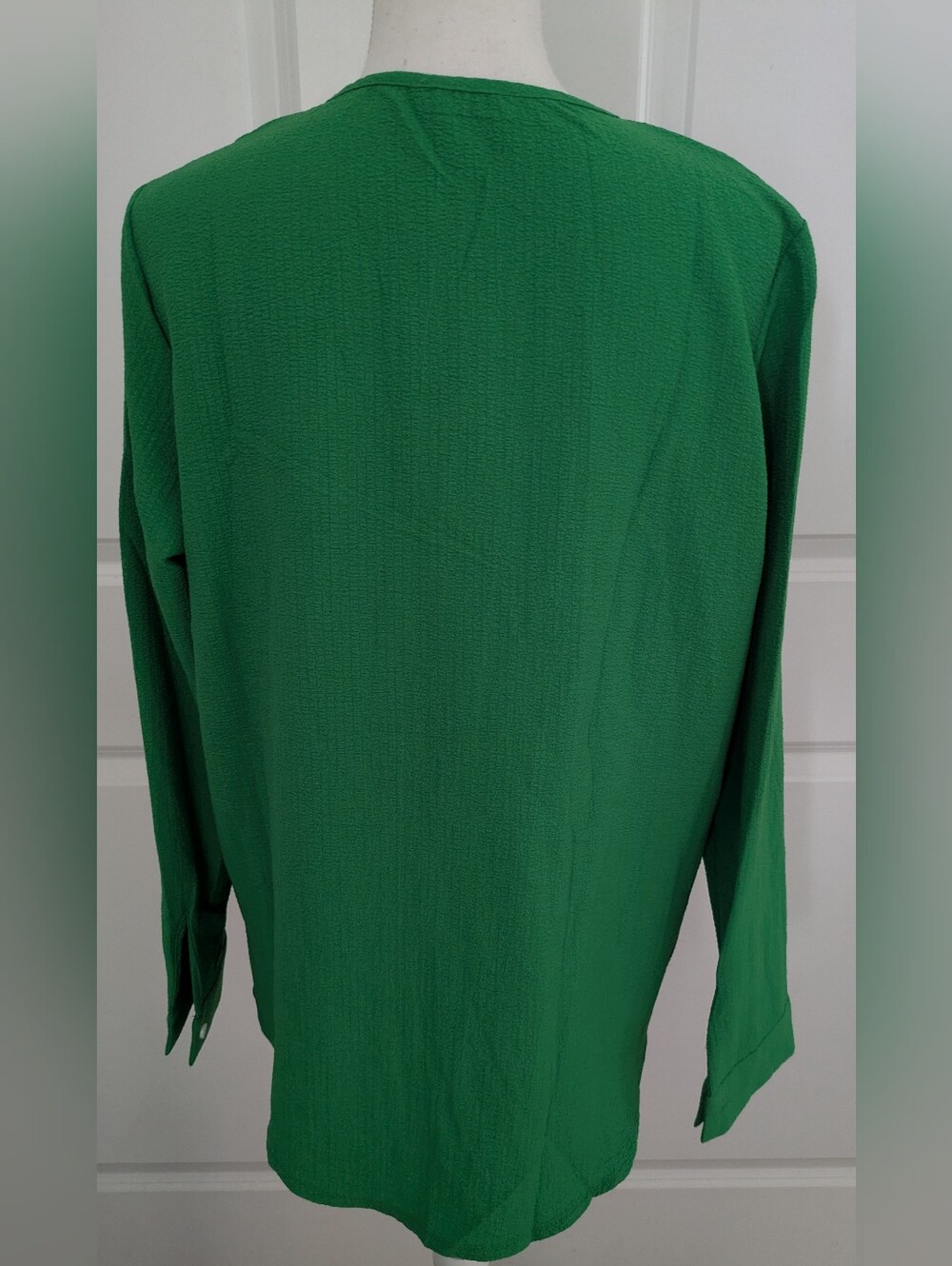 NWT Ekouaer Kelly Green Crinkle Textured Blouse Size L V-Neck Long Sleeve Top - Picture 3 of 5